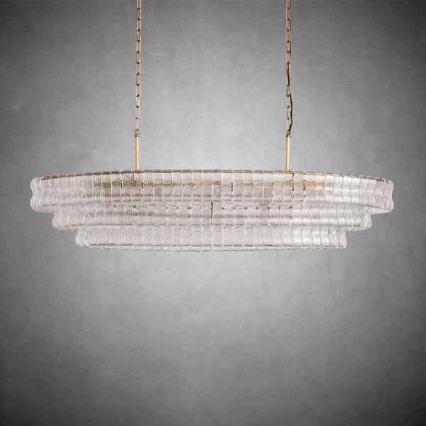 Ghiaccio Oval Curved Glass Chandelier Plated Brass Finish 54 65