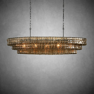 Ghiaccio Oval Curved Glass Chandelier Plated Brass Finish 54 65