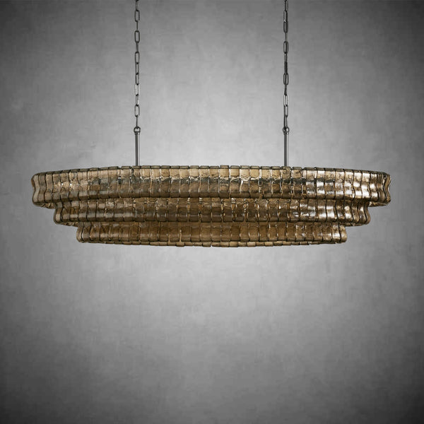 Ghiaccio Oval Curved Glass Chandelier Plated Brass Finish 54 65