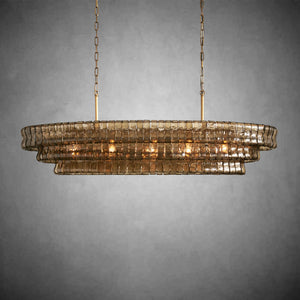Ghiaccio Oval Curved Glass Chandelier Plated Brass Finish 54 65