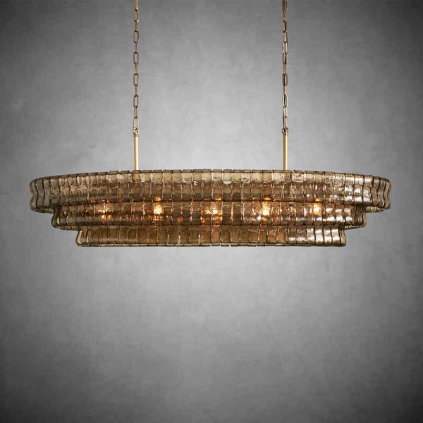 Ghiaccio Oval Curved Glass Chandelier Plated Brass Finish 54 65