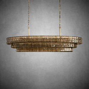 Ghiaccio Oval Curved Glass Chandelier Plated Brass Finish 54 65