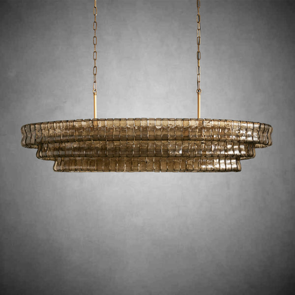 Ghiaccio Oval Curved Glass Chandelier Plated Brass Finish 54 65