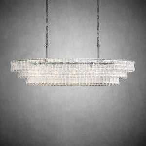 Ghiaccio Oval Curved Glass Chandelier Plated Brass Finish 54 65