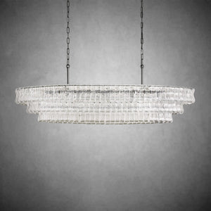 Ghiaccio Oval Curved Glass Chandelier Plated Brass Finish 54 65