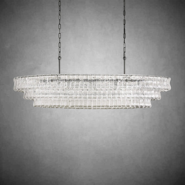 Ghiaccio Oval Curved Glass Chandelier Plated Brass Finish 54 65
