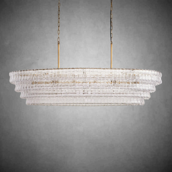 Ghiaccio Oval Curved Glass Chandelier Plated Brass Finish 54 65