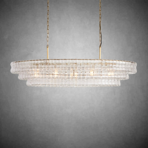 Ghiaccio Oval Curved Glass Chandelier Plated Brass Finish 54 65