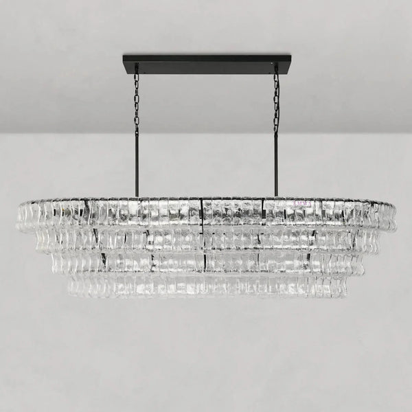 Ghiaccio Oval Curved Glass Chandelier Plated Brass Finish 54 65