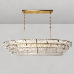 Ghiaccio Oval Curved Glass Chandelier Plated Brass Finish 54 65