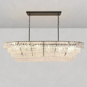 Ghiaccio Oval Curved Glass Chandelier Plated Brass Finish 54 65