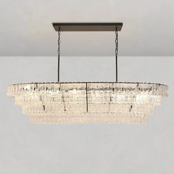 Ghiaccio Oval Curved Glass Chandelier Plated Brass Finish 54 65