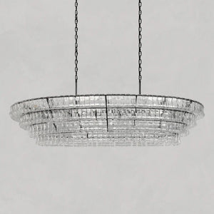 Ghiaccio Oval Curved Glass Chandelier Plated Brass Finish 54 65