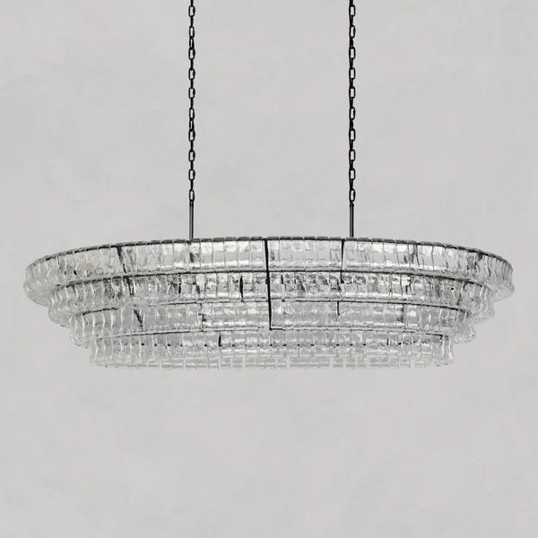 Ghiaccio Oval Curved Glass Chandelier Plated Brass Finish 54 65