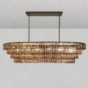 Ghiaccio Oval Curved Glass Chandelier Plated Brass Finish 54 65
