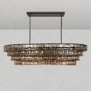 Ghiaccio Oval Curved Glass Chandelier Plated Brass Finish 54 65