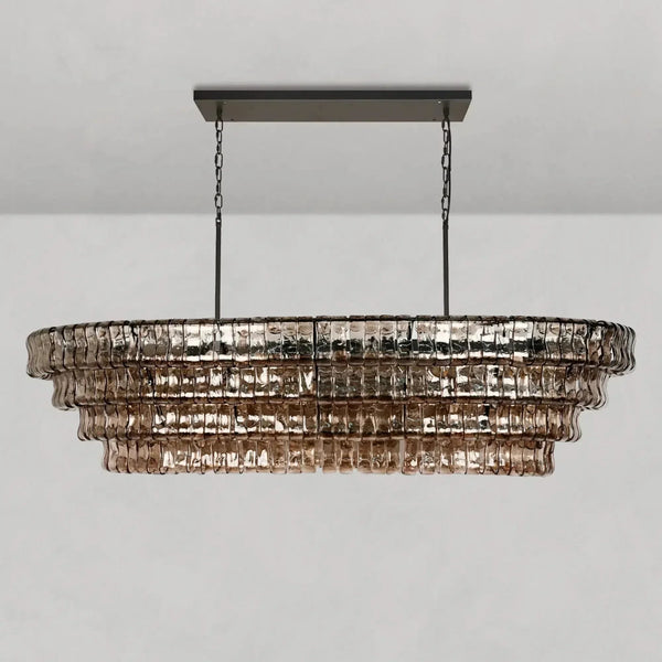 Ghiaccio Oval Curved Glass Chandelier Plated Brass Finish 54 65