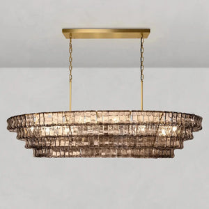Ghiaccio Oval Curved Glass Chandelier Plated Brass Finish 54 65