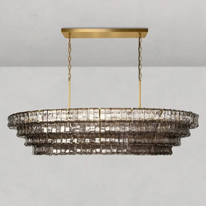 Ghiaccio Oval Curved Glass Chandelier Plated Brass Finish 54 65