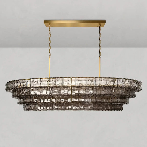 Ghiaccio Oval Curved Glass Chandelier Plated Brass Finish 54 65