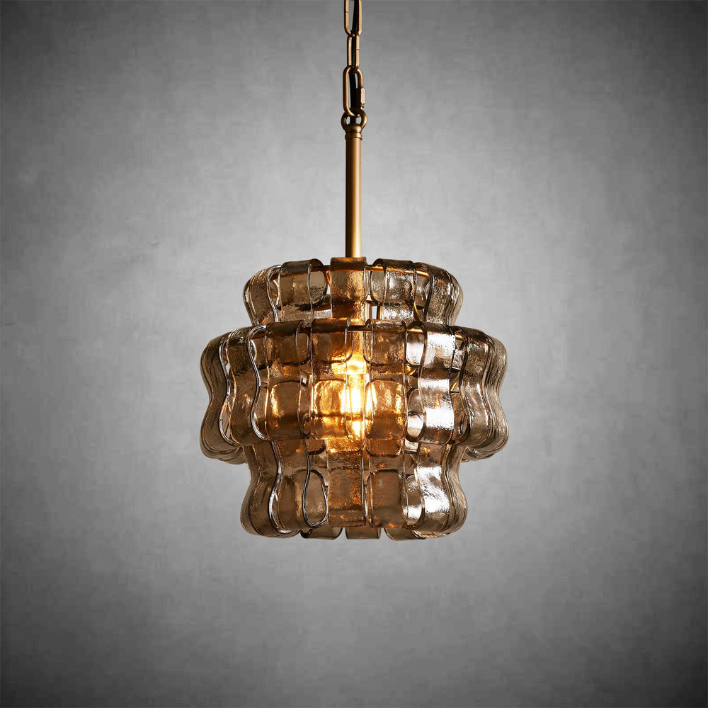 Ghiaccio Textured Glass Pendant Light with Brass or Bronze