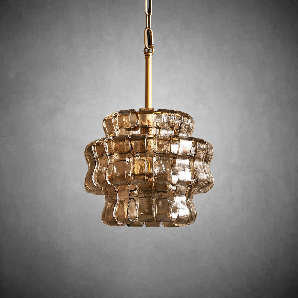 Ghiaccio Textured Glass Pendant Light with Brass or Bronze