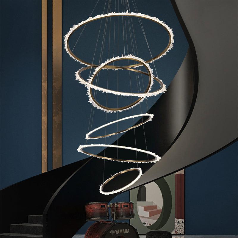 Besy Rock Crystal Multi Rings Chandelier For Staircase