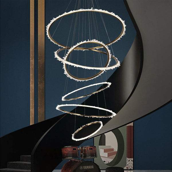 Besy Rock Crystal Multi Rings Chandelier For Staircase