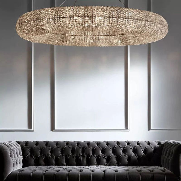 Halo Crystal Round LED Living Room Chandelier 59"