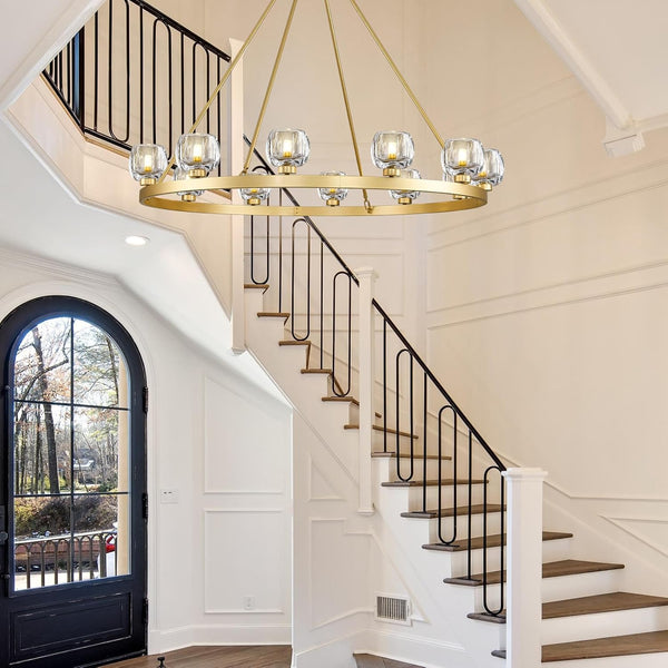 Wagon Wheel Glass Round Chandelier 24" 36" 48" 60"