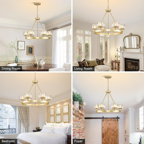 Wagon Wheel Glass Round Chandelier 24" 36" 48" 60"