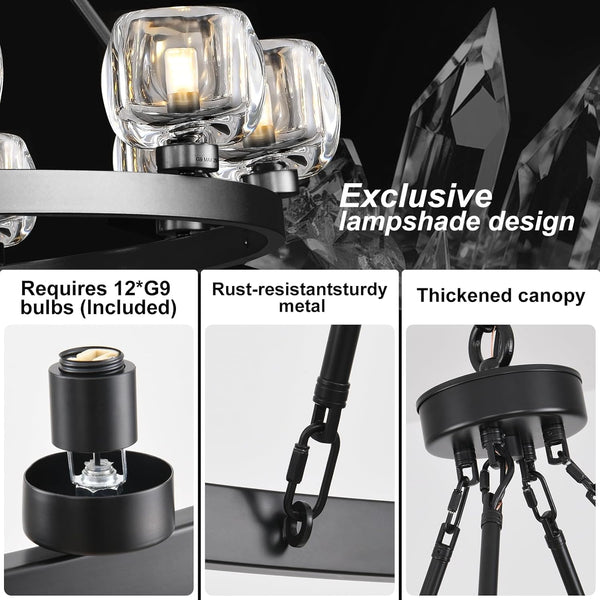 Wagon Wheel Glass Round Chandelier 24" 36" 48" 60"