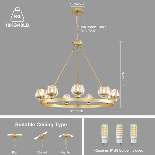 Wagon Wheel Glass Round Chandelier 24" 36" 48" 60"