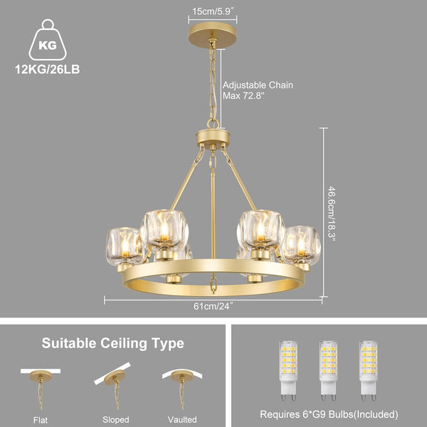 Wagon Wheel Glass Round Chandelier 24" 36" 48" 60"