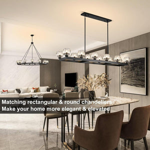 Wagon Wheel Glass Linear Chandelier 59" 72"