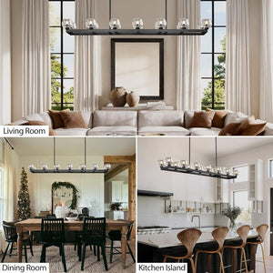 Wagon Wheel Glass Linear Chandelier 59" 72"