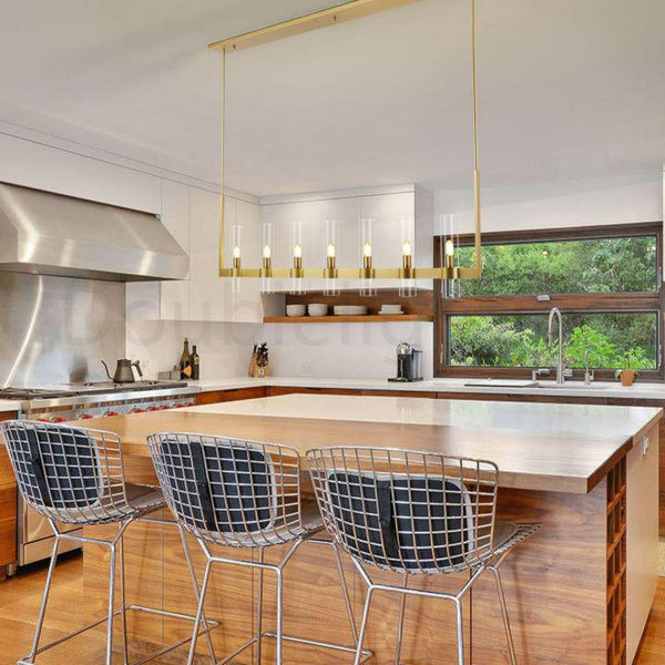 Ravelle 59-Inch Linear Glass Shade Chandelier for Dining Room