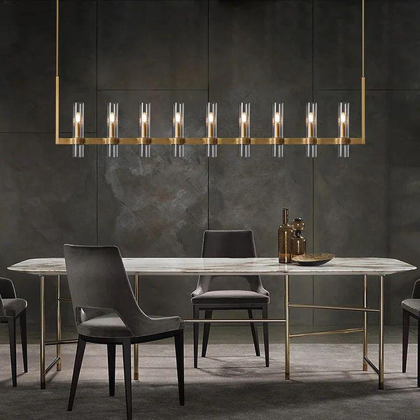 Ravelle 71" Linear Chandelier 9-Light Brass Glass LED Fixture