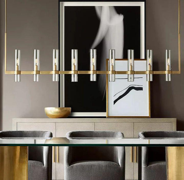 Ravelle 71" Linear Chandelier 9-Light Brass Glass LED Fixture