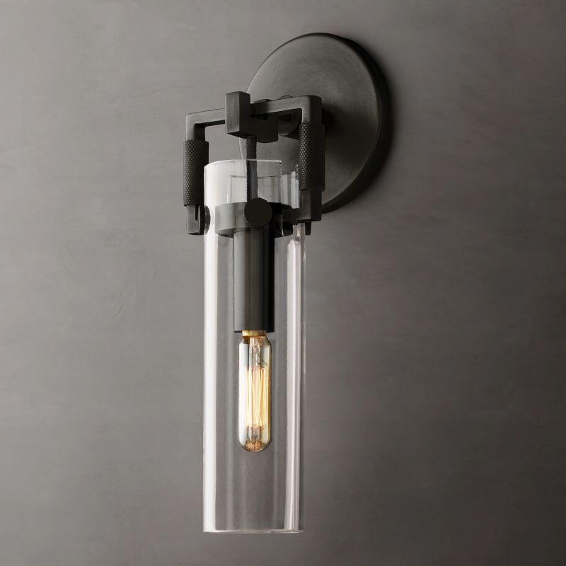 Mechanic Glass Cylinder Bedroom Wall Sconce 9''