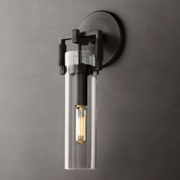Mechanic Glass Cylinder Bedroom Wall Sconce 9''