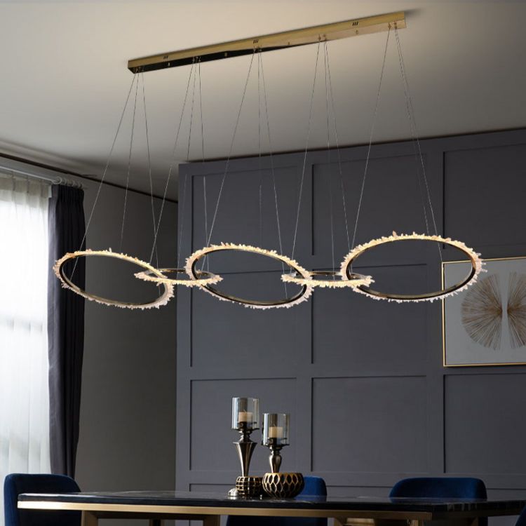 Besy Modern Living Room Crystal 5 Ring Chandelier