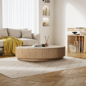 Mulholland Oak Wood & Stone Round Coffee Table