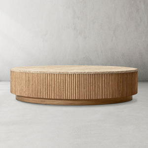 Mulholland Oak Wood & Stone Round Coffee Table