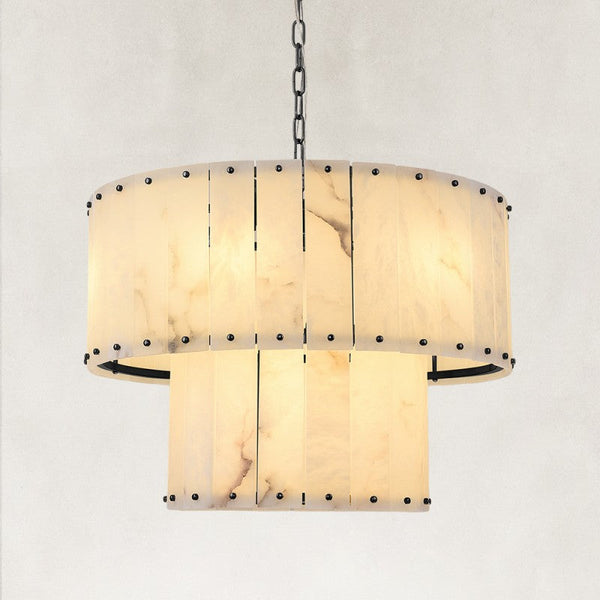 Solara Alabaster 2-Tier Round Chandelier 24"