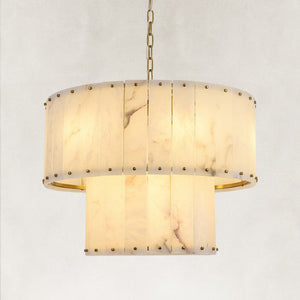 Solara Alabaster 2-Tier Round Chandelier 24"