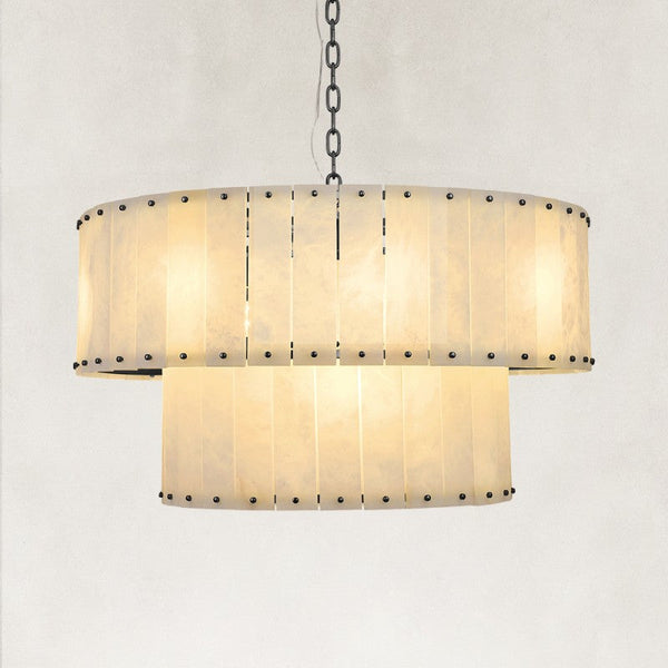 Solara Alabaster 2-Tier Round Chandelier 32"