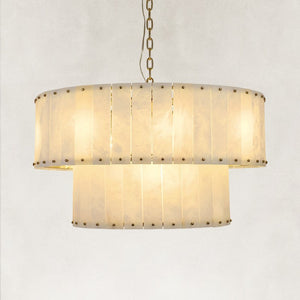 Solara Alabaster 2-Tier Round Chandelier 32"