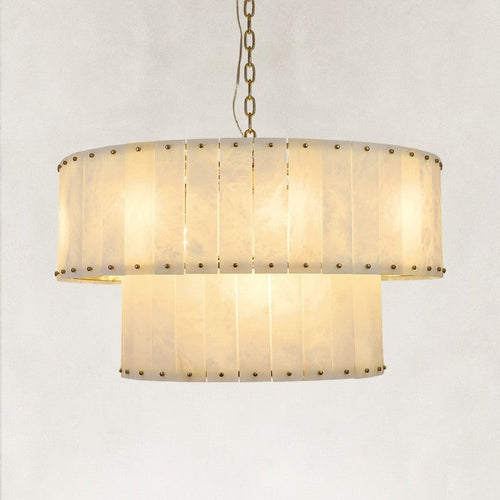 Solara Alabaster 2-Tier Round Chandelier 32"