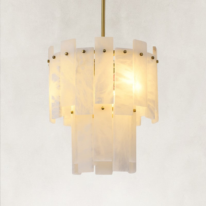 Solara Alabaster 2-Tier Round Pendant 13"